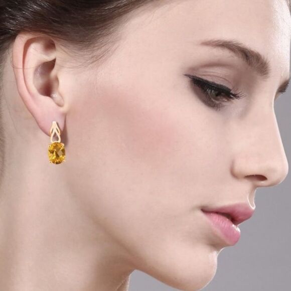 18K Yellow Gold 925 with 2.60 Cttw Madeira Citrine Oval Post Back Drop Earrings - Picture 3 of 4